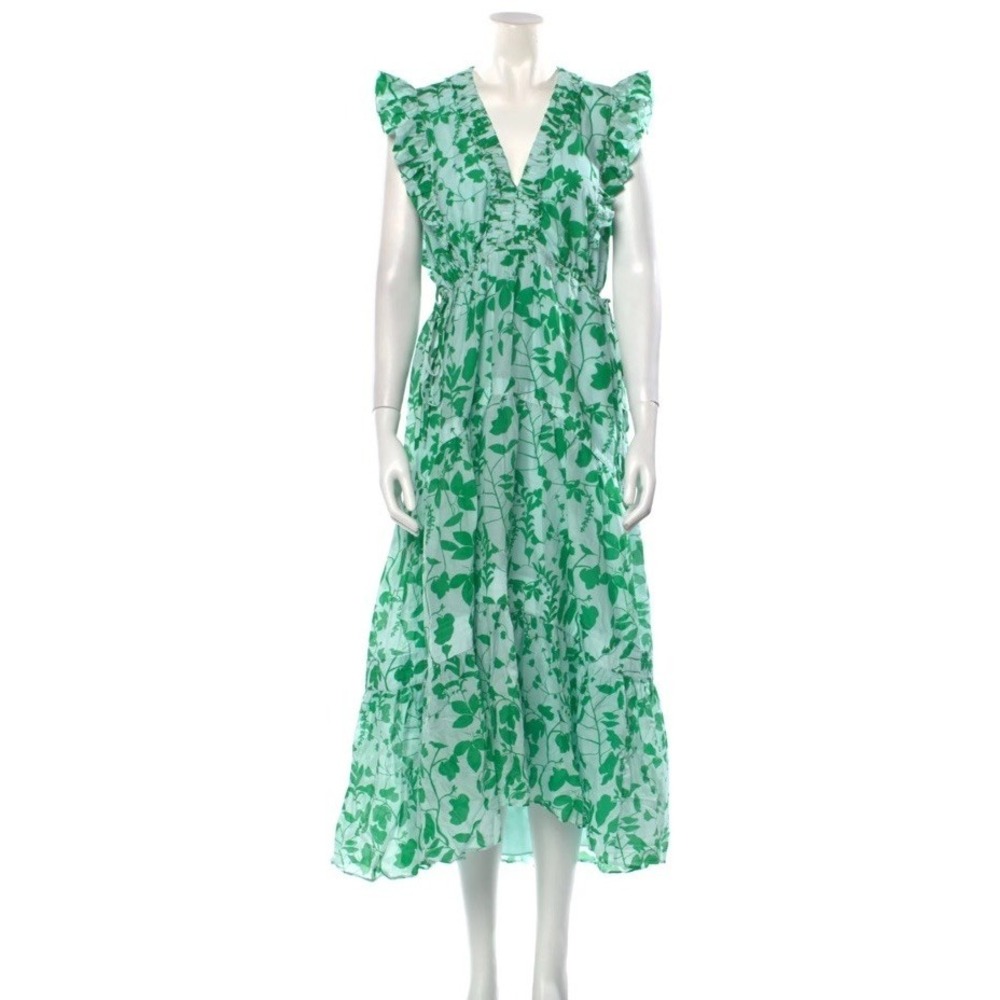 La Ligne Floral Ruffle Shoulder Sleeveless Cotton & Silk Voile Dress Sz XS EUC